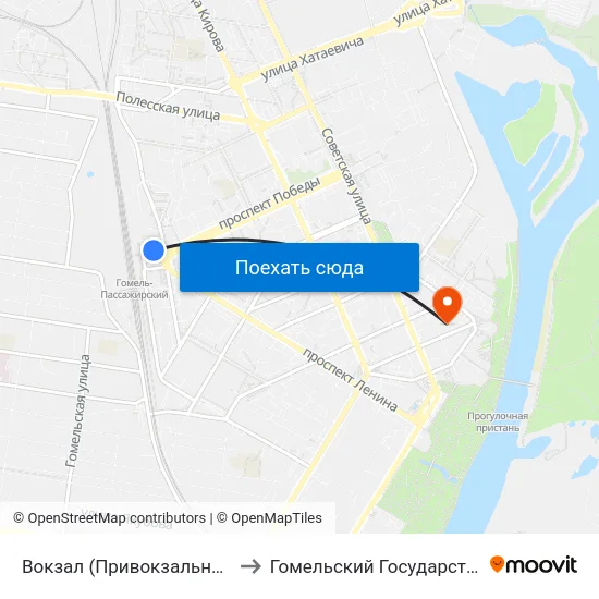 Вокзал (Привокзальная Площадь, У Гостиницы ''Гомель'') to Гомельский Государственный Медицинский Университет map