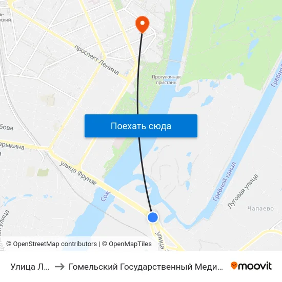 Улица Луговая to Гомельский Государственный Медицинский Университет map