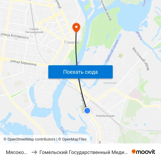 Мясокомбинат to Гомельский Государственный Медицинский Университет map
