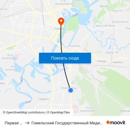 Первая Школа to Гомельский Государственный Медицинский Университет map