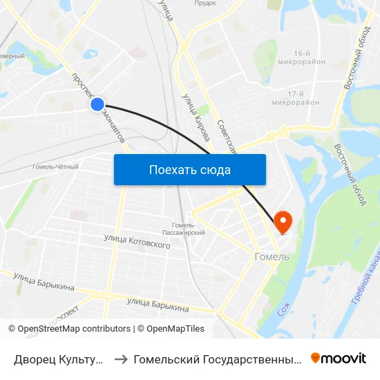 Дворец Культуры Гомсельмаша to Гомельский Государственный Медицинский Университет map