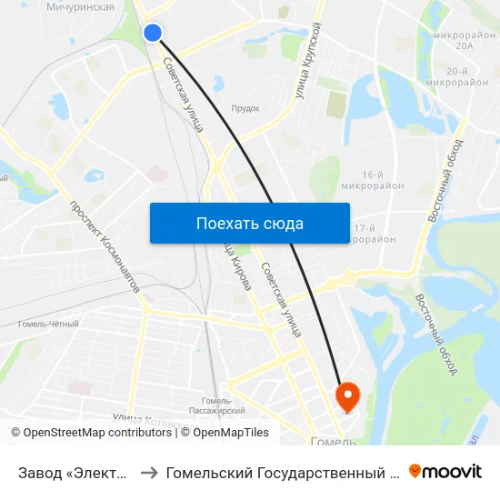 Завод «Электроаппаратура» to Гомельский Государственный Медицинский Университет map