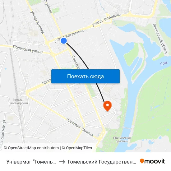 Універмаг “Гомель” (Универмаг «Гомель») to Гомельский Государственный Медицинский Университет map