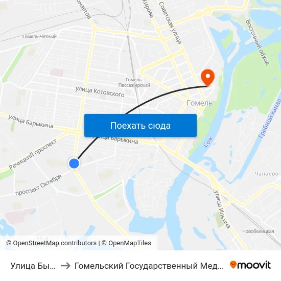 Улица Быховская to Гомельский Государственный Медицинский Университет map