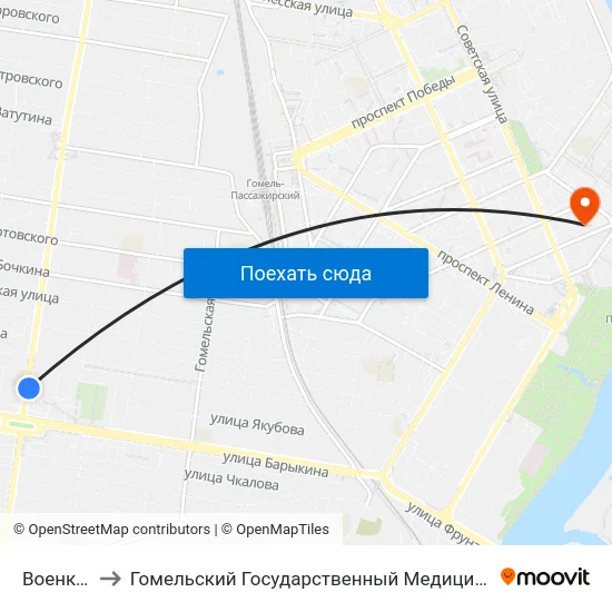 Военкомат to Гомельский Государственный Медицинский Университет map