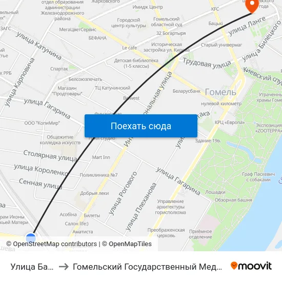 Улица Барыкина to Гомельский Государственный Медицинский Университет map