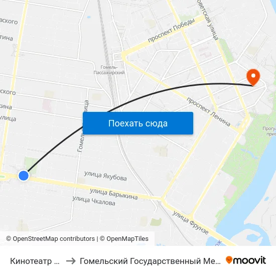 Кинотеатр «Октябрь» to Гомельский Государственный Медицинский Университет map