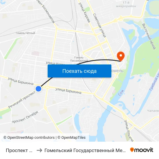 Проспект Речицкий to Гомельский Государственный Медицинский Университет map