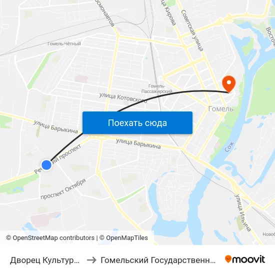 Дворец Культуры «Фестивальный» to Гомельский Государственный Медицинский Университет map