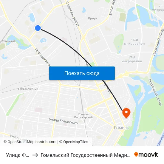 Улица Фадеева to Гомельский Государственный Медицинский Университет map