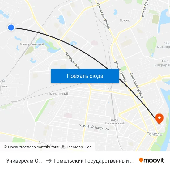 Универсам Облторгсоюза to Гомельский Государственный Медицинский Университет map