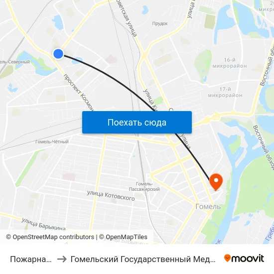 Пожарная Часть to Гомельский Государственный Медицинский Университет map