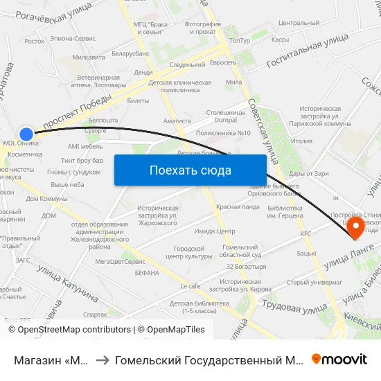 Магазин «Медтехника» to Гомельский Государственный Медицинский Университет map