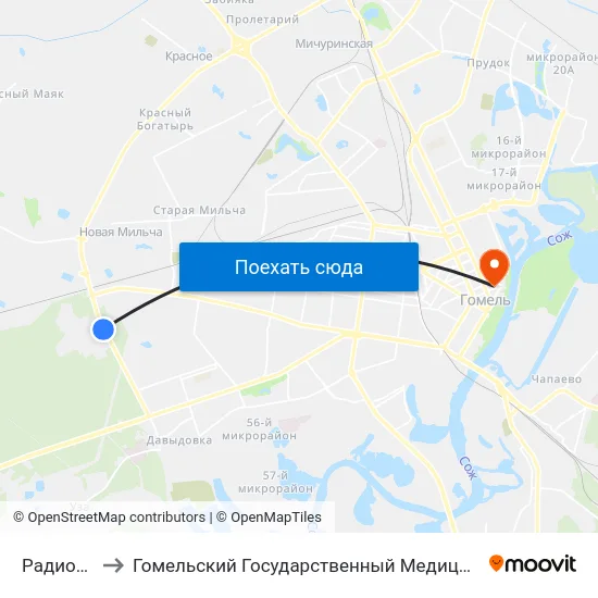 Радиозавод to Гомельский Государственный Медицинский Университет map