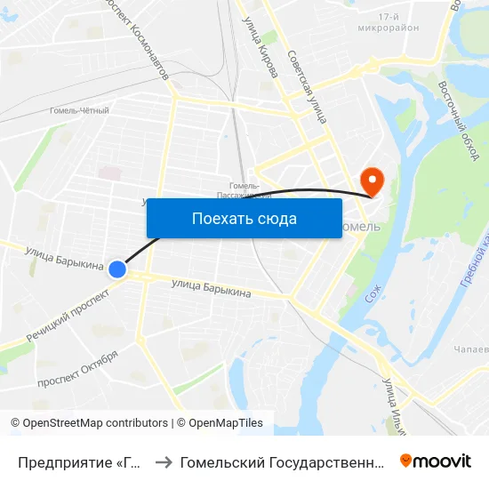 Предприятие «Гомельгеодезцентр» to Гомельский Государственный Медицинский Университет map