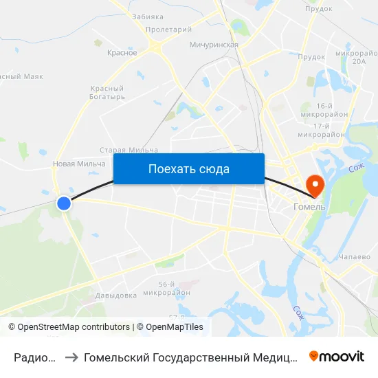 Радиозавод to Гомельский Государственный Медицинский Университет map