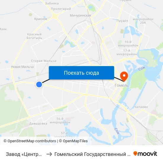 Завод «Центролит» (Кольцо) to Гомельский Государственный Медицинский Университет map
