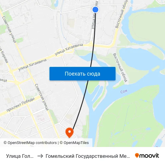 Улица Головацкого to Гомельский Государственный Медицинский Университет map