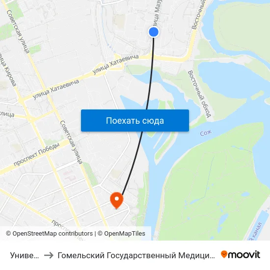 Универсам to Гомельский Государственный Медицинский Университет map
