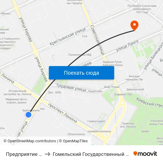 Предприятие «Коминтерн» to Гомельский Государственный Медицинский Университет map
