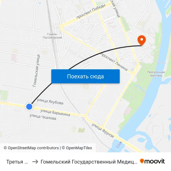 Третья Школа to Гомельский Государственный Медицинский Университет map