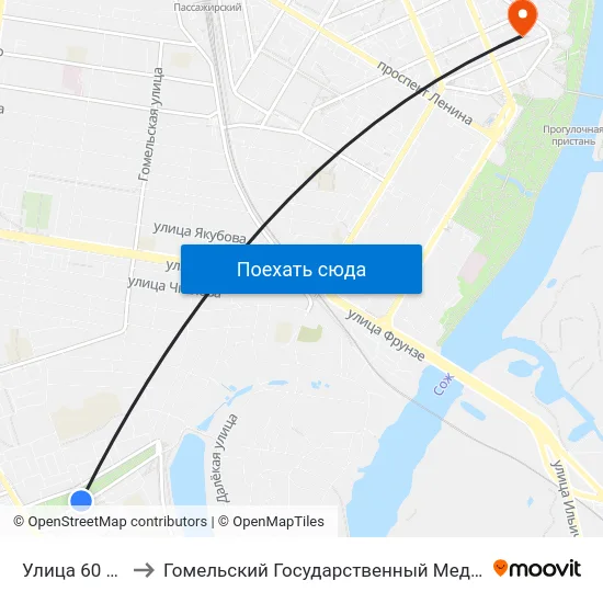 Улица 60 Лет Ссср to Гомельский Государственный Медицинский Университет map
