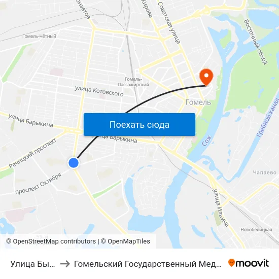 Улица Быховская to Гомельский Государственный Медицинский Университет map
