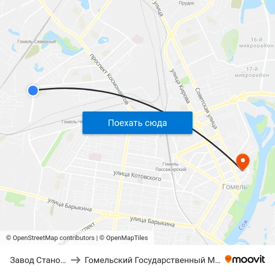 Завод Станочных Узлов to Гомельский Государственный Медицинский Университет map