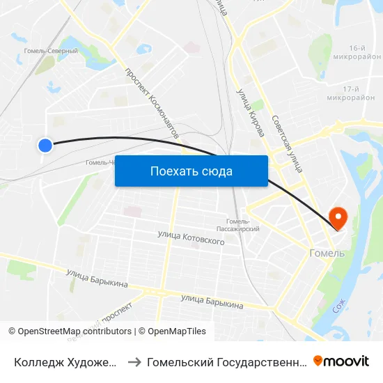 Колледж Художественных Промыслов to Гомельский Государственный Медицинский Университет map