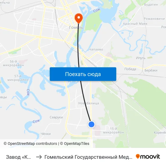 Завод «Кристалл» to Гомельский Государственный Медицинский Университет map