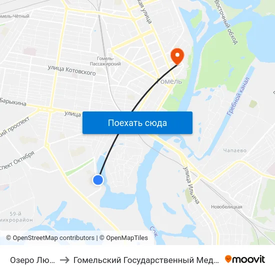 Озеро Любенское to Гомельский Государственный Медицинский Университет map