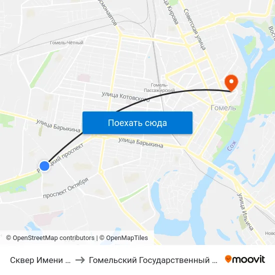 Сквер Имени Янки Купалы to Гомельский Государственный Медицинский Университет map