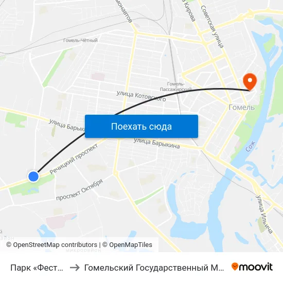 Парк «Фестивальный» to Гомельский Государственный Медицинский Университет map