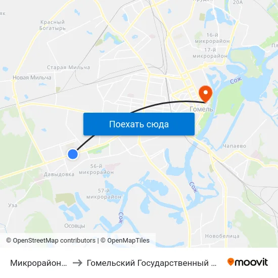 Микрорайон «Речицкий» to Гомельский Государственный Медицинский Университет map