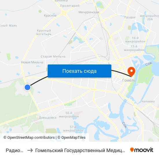 Радиозавод to Гомельский Государственный Медицинский Университет map