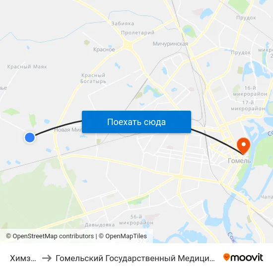 Химзавод to Гомельский Государственный Медицинский Университет map