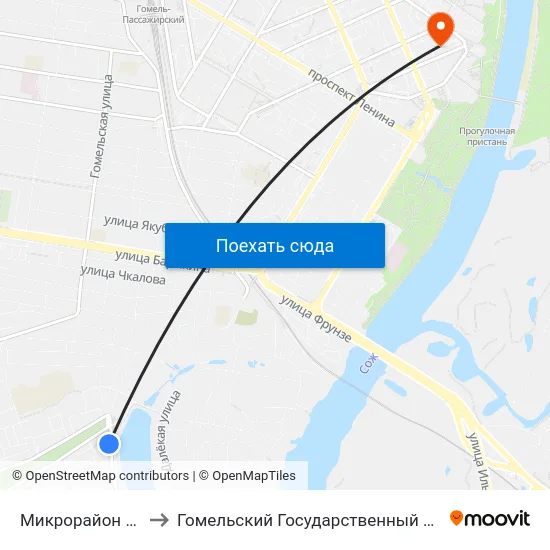 Микрорайон «Любенский» to Гомельский Государственный Медицинский Университет map