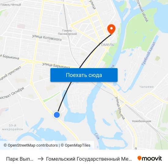Парк Выпускников to Гомельский Государственный Медицинский Университет map