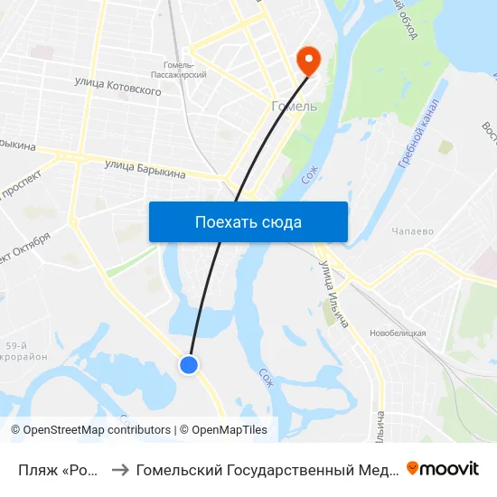 Пляж «Роповский» to Гомельский Государственный Медицинский Университет map