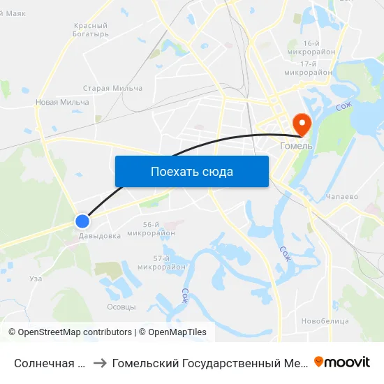 Солнечная (Высадка) to Гомельский Государственный Медицинский Университет map