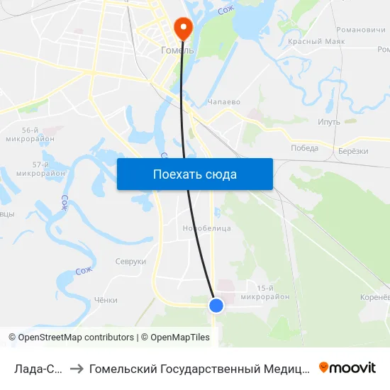 Лада-Сервис to Гомельский Государственный Медицинский Университет map