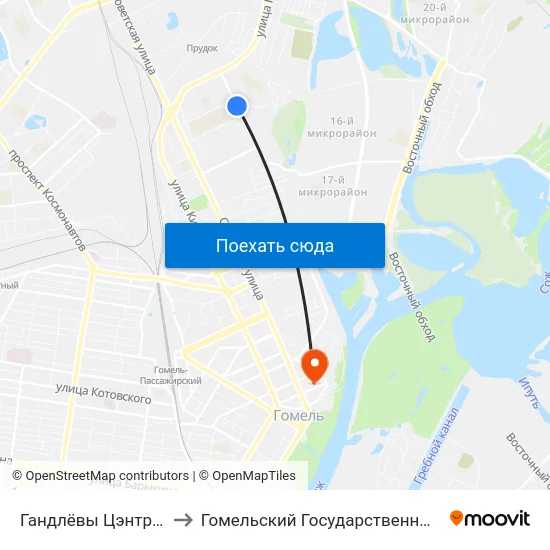 Гандлёвы Цэнтр (Торговый Центр) to Гомельский Государственный Медицинский Университет map