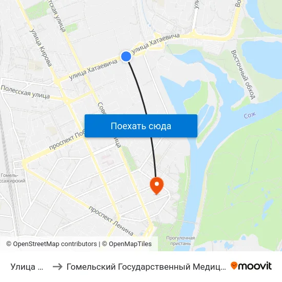 Улица Чехова to Гомельский Государственный Медицинский Университет map