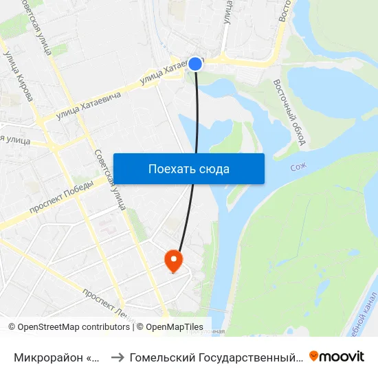 Микрорайон «Мельников Луг» to Гомельский Государственный Медицинский Университет map