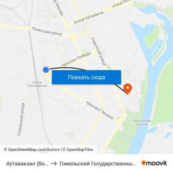 Аўтавакзал (Вокзал (Высадка) to Гомельский Государственный Медицинский Университет map