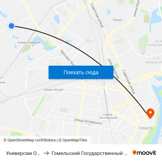 Универсам Облторгсоюза to Гомельский Государственный Медицинский Университет map