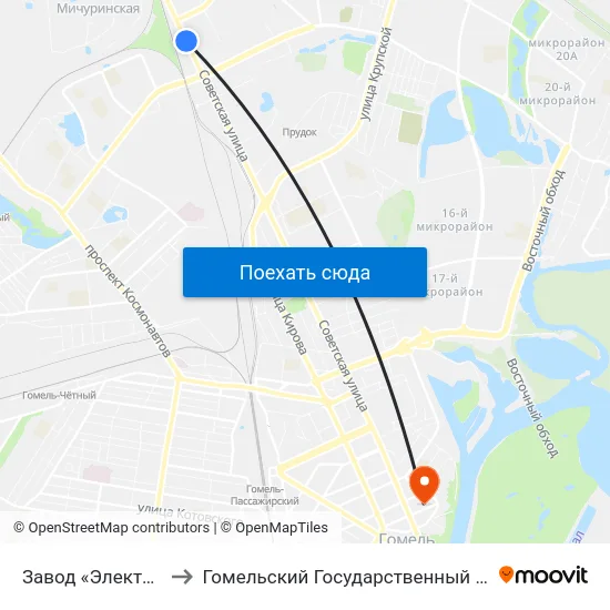 Завод «Электроаппаратура» to Гомельский Государственный Медицинский Университет map