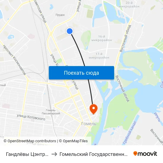 Гандлёвы Цэнтр (Торговый Центр) to Гомельский Государственный Медицинский Университет map