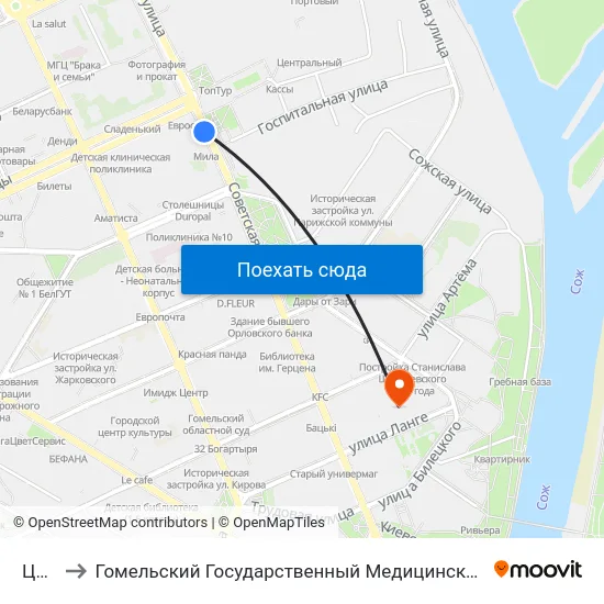 Цирк to Гомельский Государственный Медицинский Университет map