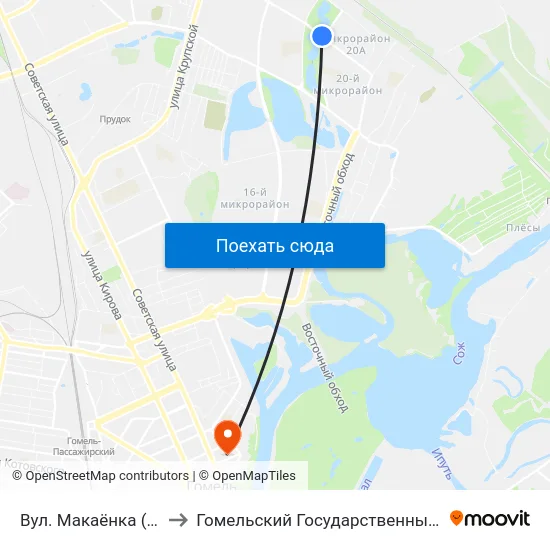 Вул. Макаёнка (Улица Макаёнка) to Гомельский Государственный Медицинский Университет map